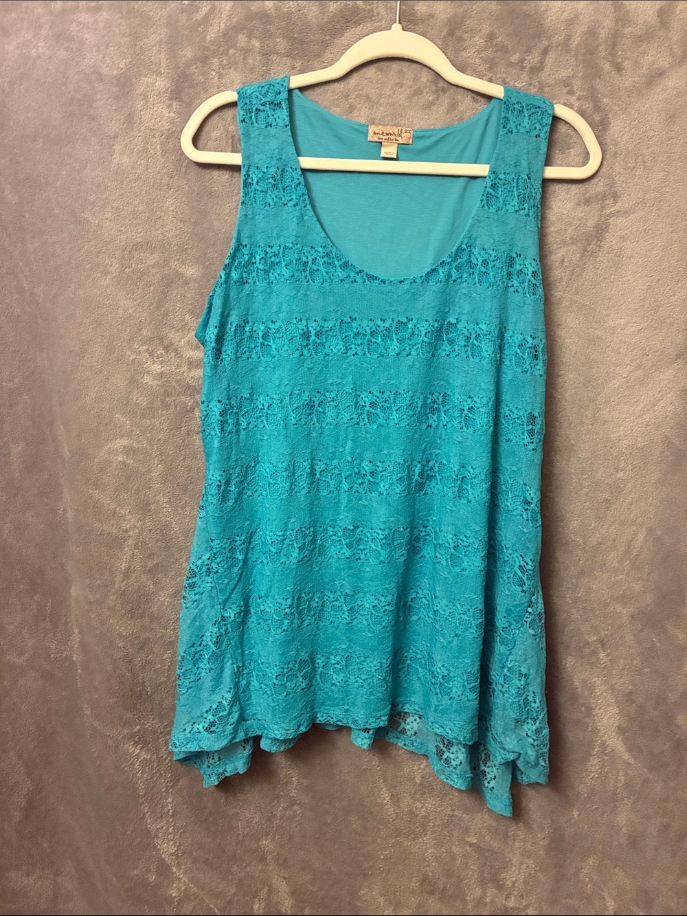 One World Teal Lace Layered Tank Top. 1X. EUC